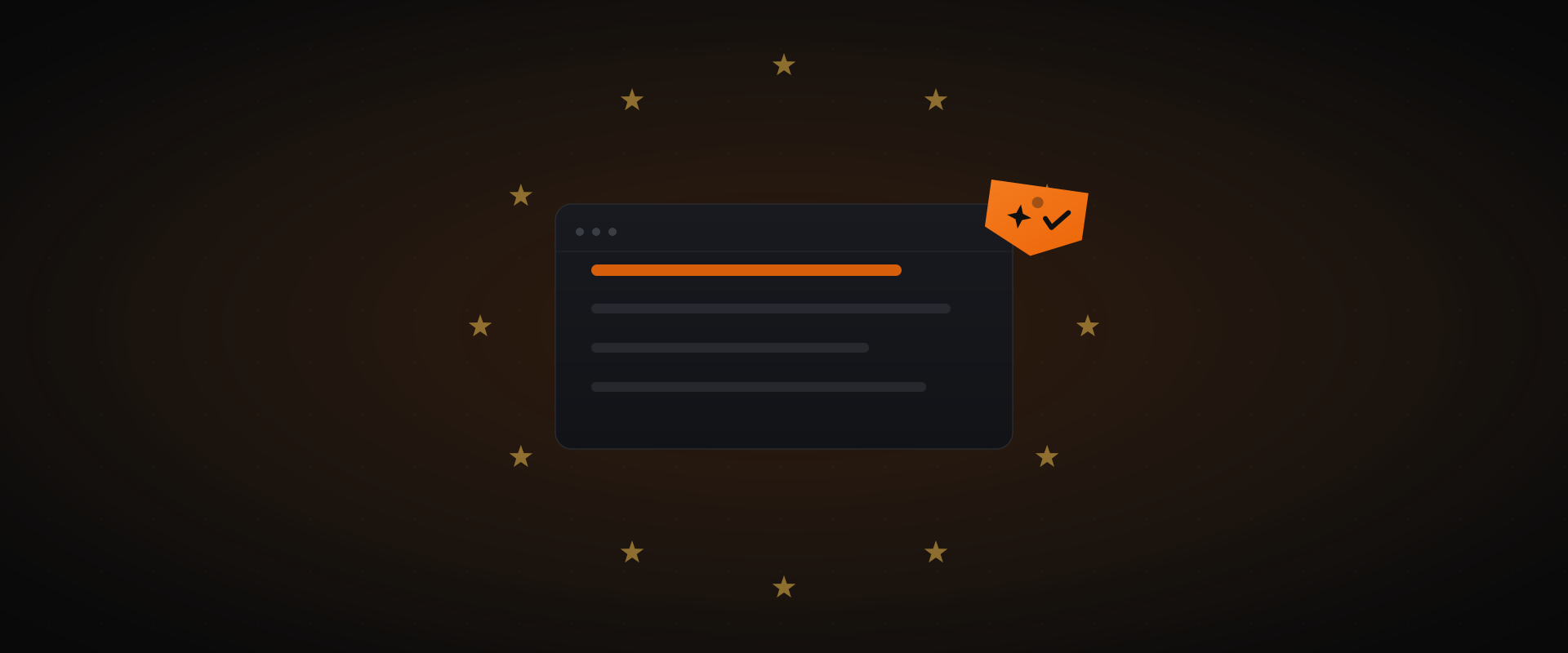 Content card with an orange AI label tag and a ring of EU stars, representing the EU AI Act Article 50 obligation to label AI-generated content